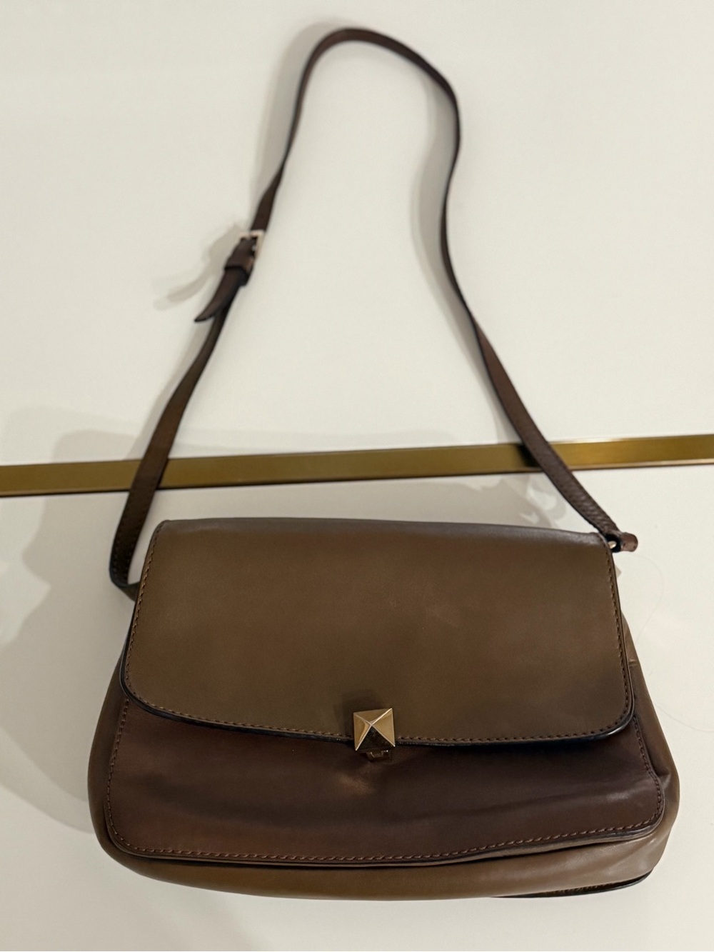 Vintage Brown Leather Crossbody Bag with Pyramid Stud Closure